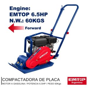 Compactador de Placa Emtop Epct656002 a Gasolina de 6.5 Hp