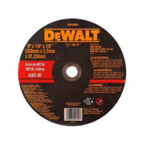 Disco de Corte 9 x ⅛ x ⅞ Dewalt DW44600 Para Metal