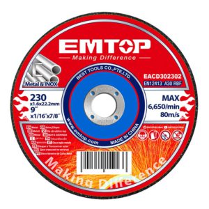 Disco de Corte Abrasivo de Metal 9 x 1/16 x 7/8 Emtop EACD302302