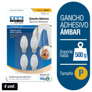 Gancho Adhesivo Ambar Plástico Blanco P 3x2.2cm 500gr 4unds Tekbond