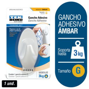 Gancho Adhesivo Ambar Pl?stico Blanco G 5x11cm 3kg 1und Tekbond