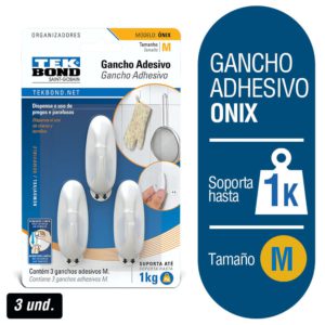 Gancho Adhesivo Onix Pl?stico Blanco M 2.5x5cm 1kg 3unds Tekbond