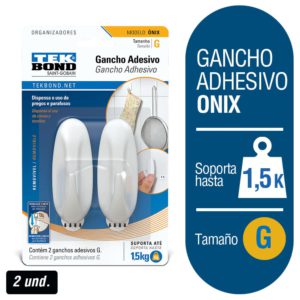 Gancho Adhesivo Onix Pl?stico Blanco G 3x8cm 1.5kg 2unds Tekbond