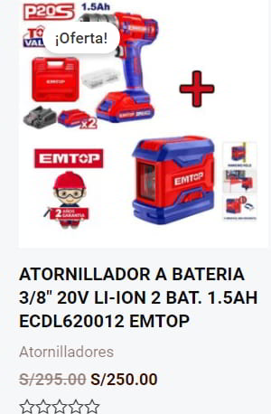 Oferta Atornilladora 20V Emtop