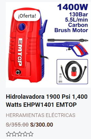 Oferta Hidrolavadora 1400W Emtop