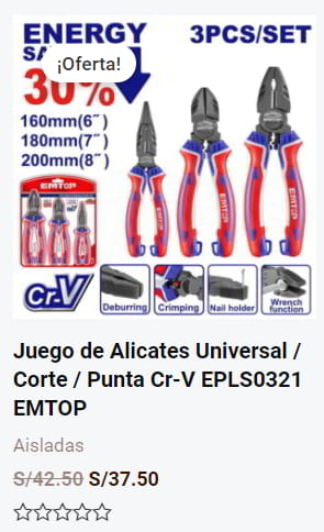 Oferta Juego Alicates Emtop