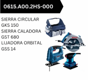 Combo BOSCH Sierra circular portátil GKS 150 + Sierra Caladora GST 680 + Lijadora Orbital GSS 140 - 0615.A00.2HS-000