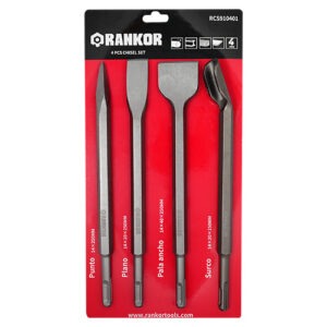 Juego de cinceles x 4pzas (punta,plano,ancho,acanalado) RCS910401 RANKOR