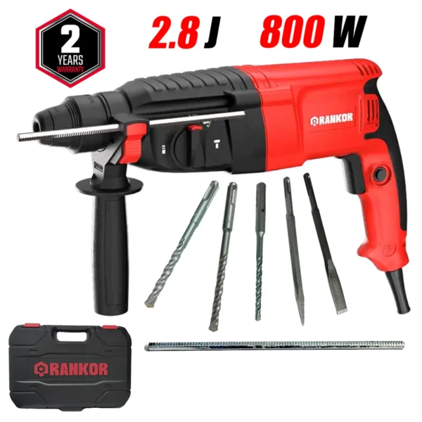 Martillo perforador 800W SDS-PLUS + Accesorio + 1 broca SDS PLUS 1/2" X 8" X 10" RHD80001KIT RANKOR