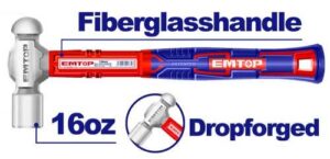 Martillo De Bola 16Oz 1Lb Mango de Fibra Emtop EHAMBH1601