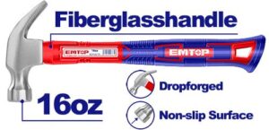 Martillo De Uña Carpintero Cabo De Fibra Emtop EHAMCH1601