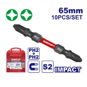 Juego de 10pzas p/destornillador de impacto Emtop ESBTMPH233