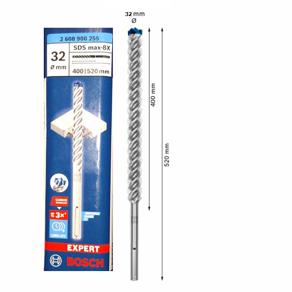 Broca BOSCH SDS-Max-8X 32 x 400 x 520mm 2608.900.255-000