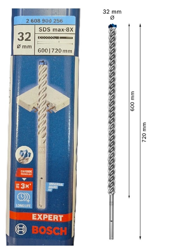 Broca SDS Max 8X-32 x 600 x 720mm BOSCH - 2608.900.256-000 1 broca SDS Max 8X 32 x 600 x 720mm
