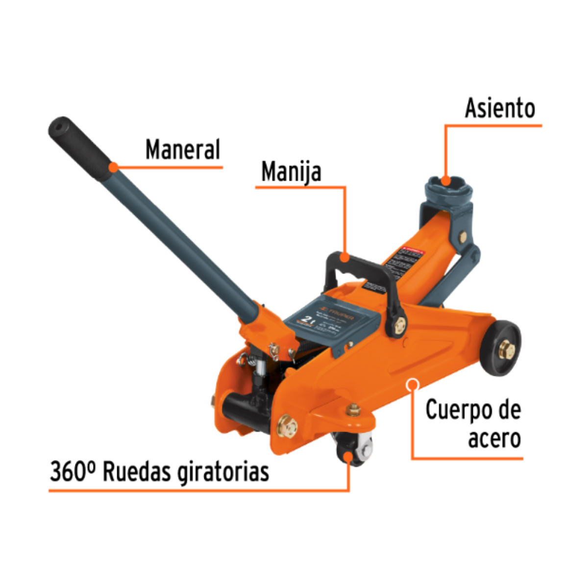 Gato Hidráulico Tipo Patín 2 Toneladas-TRUPER 14804 - Imagen 2