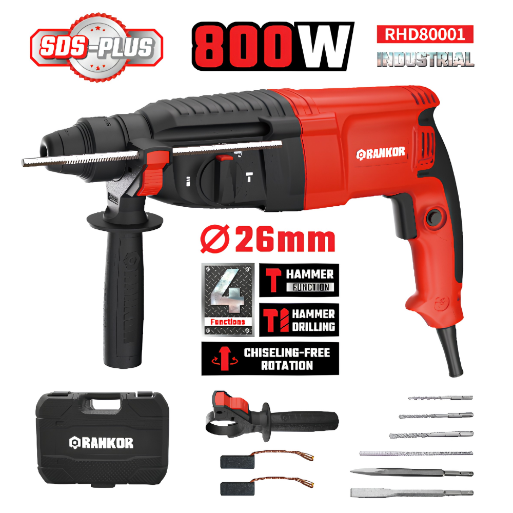 Martillo perforador SDS PLUS 800W 3J 26mm 1150RPM RANKOR RHD80001