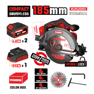Sierra Circular Inalámbrica 20V Brushless 7-1/4" 4200RPM 2 Baterías 4Ah Rankor RLCS20003