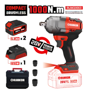 Llave de Impacto Inalámbrica 20V Brushless 1000Nm 2300RPM 1/2" 2 Baterías 5Ah RANKOR RLIW20003