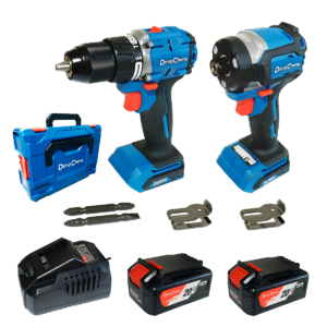 Combo Taladro Percutor 1/2" + Atornillador de Impacto 1/4" 20V Brushless 2 Baterías 4Ah DongCheng DCKIT26EK