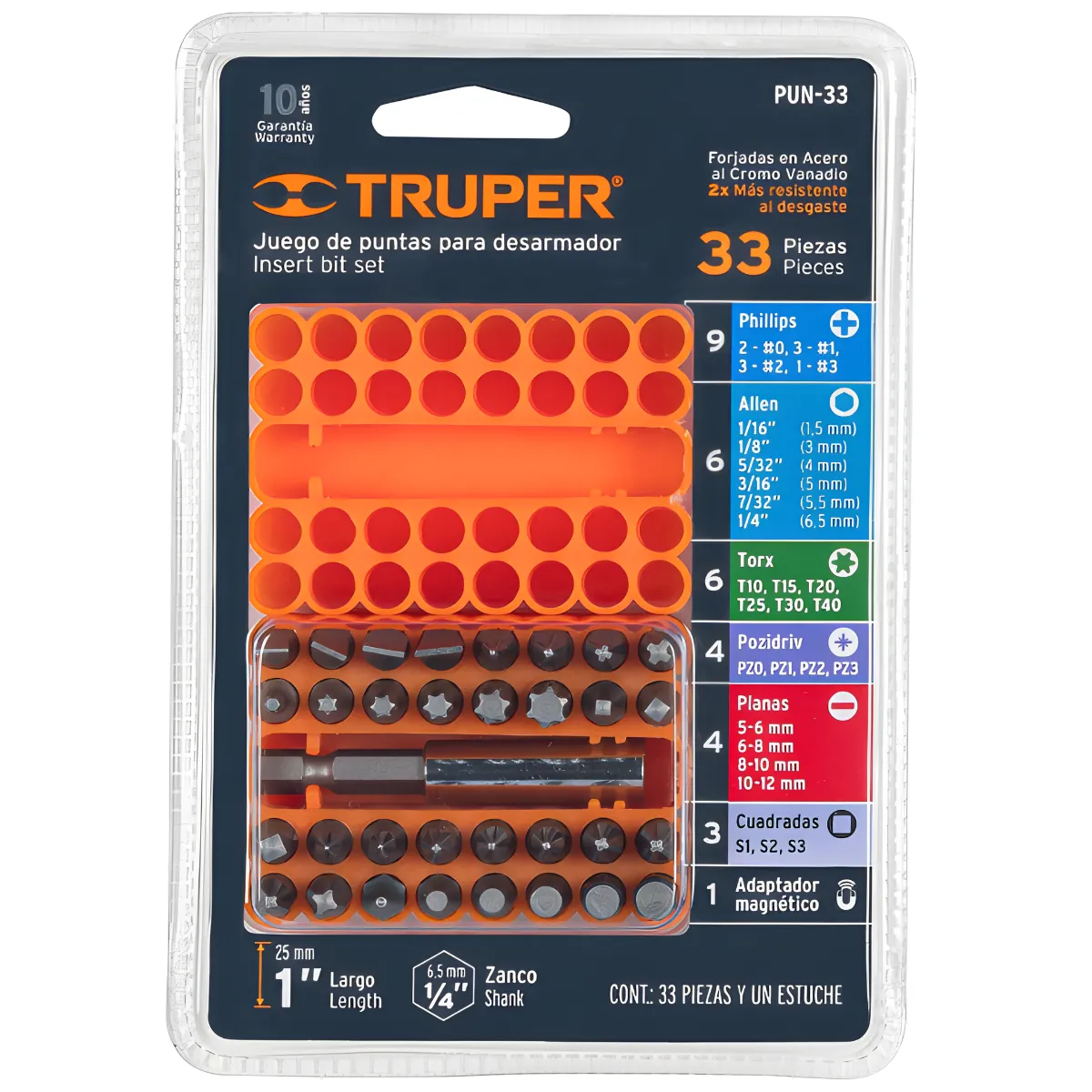 Juego de bits y adaptadores 33 piezas TRUPER 17788