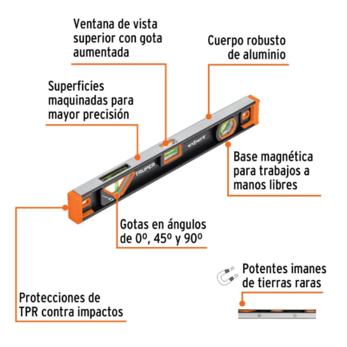 Nivel de Aluminio 18" Magnético TRUPER 14625 - Imagen 3