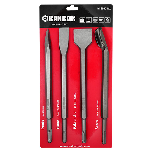 Set de 4 cinceles punta plano ancho acanalado RANKOR RCS910401