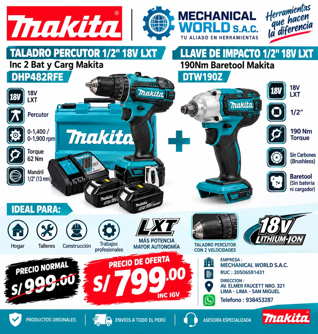 Promo Makita - Taladro + Llave de Impacto